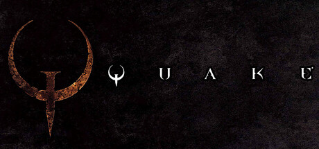 Official Quake title artwork: the bronze Quake emblem and Quake wordmark on a dark background